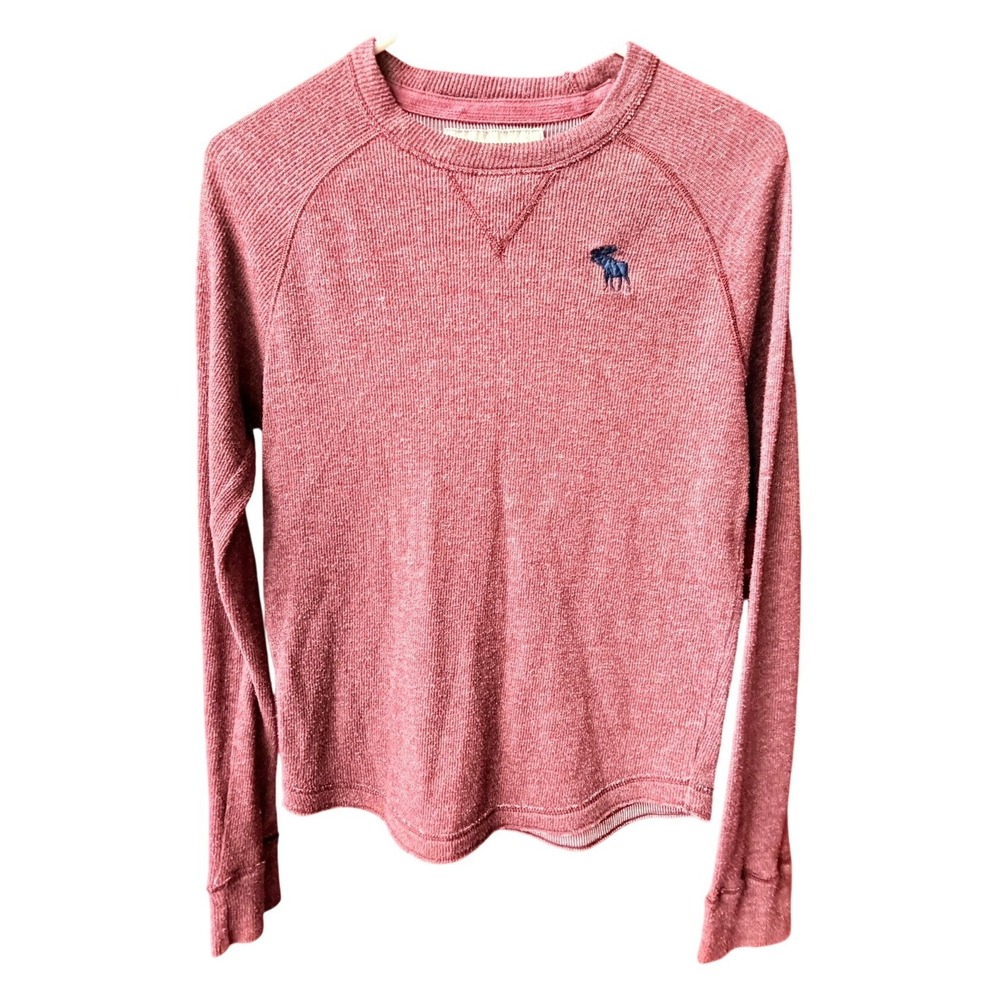 Abercrombie Thermal Henley Shirt Mens L Red Waffle Knit Long Sleeve Moose Logo